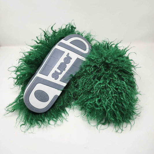Soft Faux Furry Green Slippers