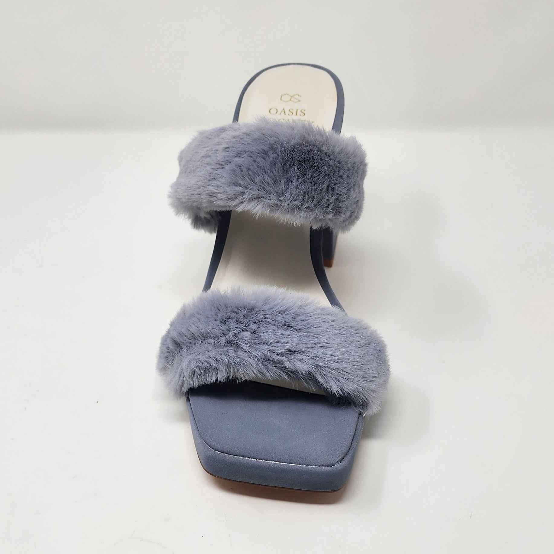Fuzzy Banded Platform Heel Grey