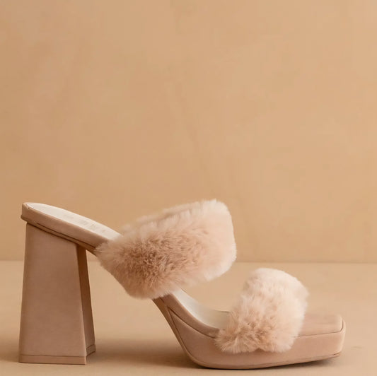 Fuzzy Banded Platform Heel Blush