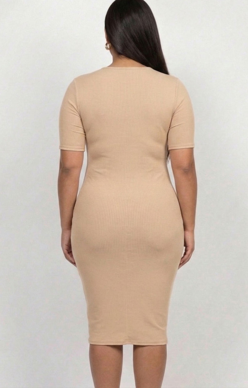 Plus Size Ribbed Bodycon Stretch Midi Dress