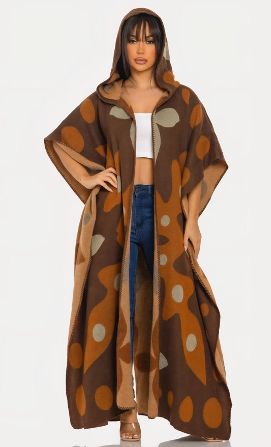 Queen Hooded Open Cardigan Poncho Sweater
