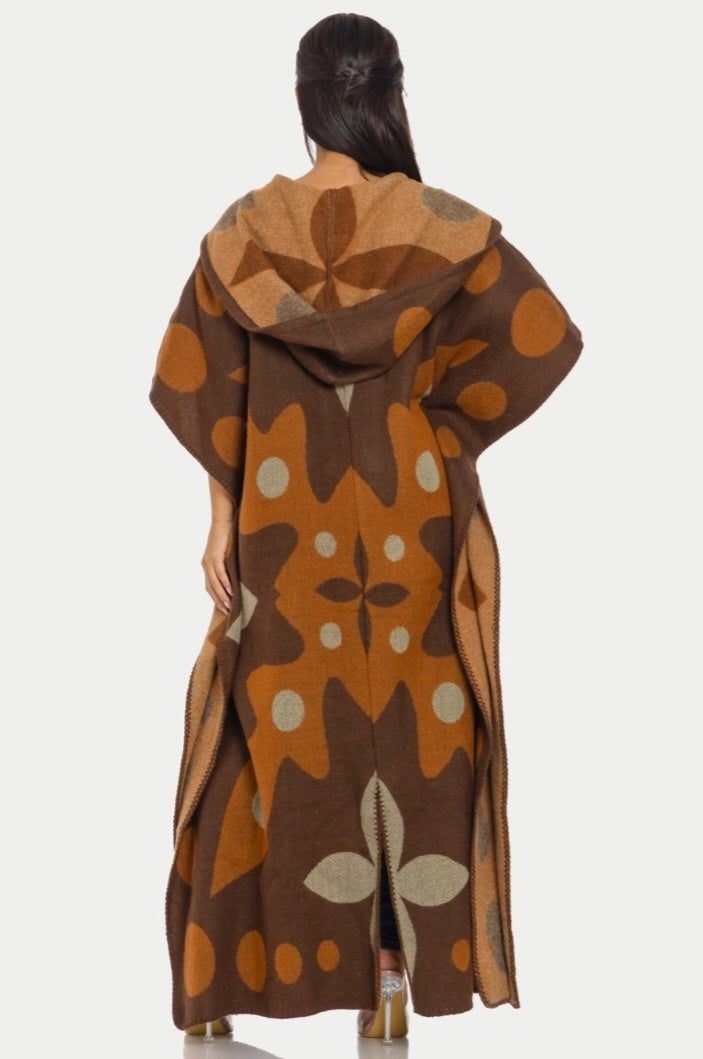 Hooded Open front Cardigan Poncho Sweater