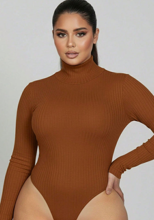 Plus Size Ribbed Turtle Neck Long Sleeve Bodysuit
