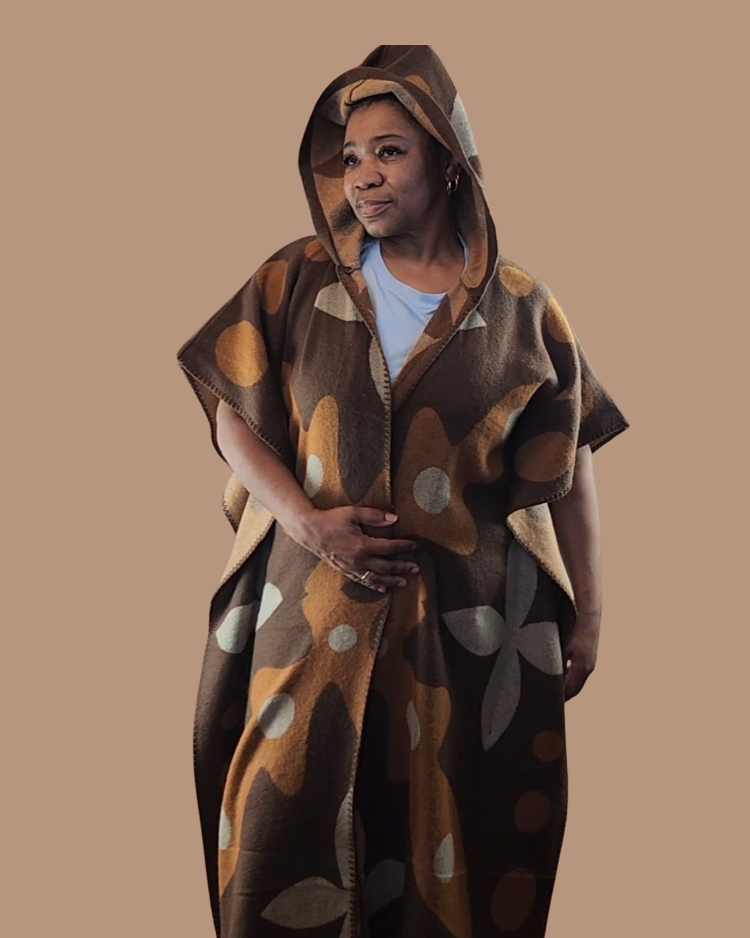 Hooded Open front Cardigan Poncho Sweater