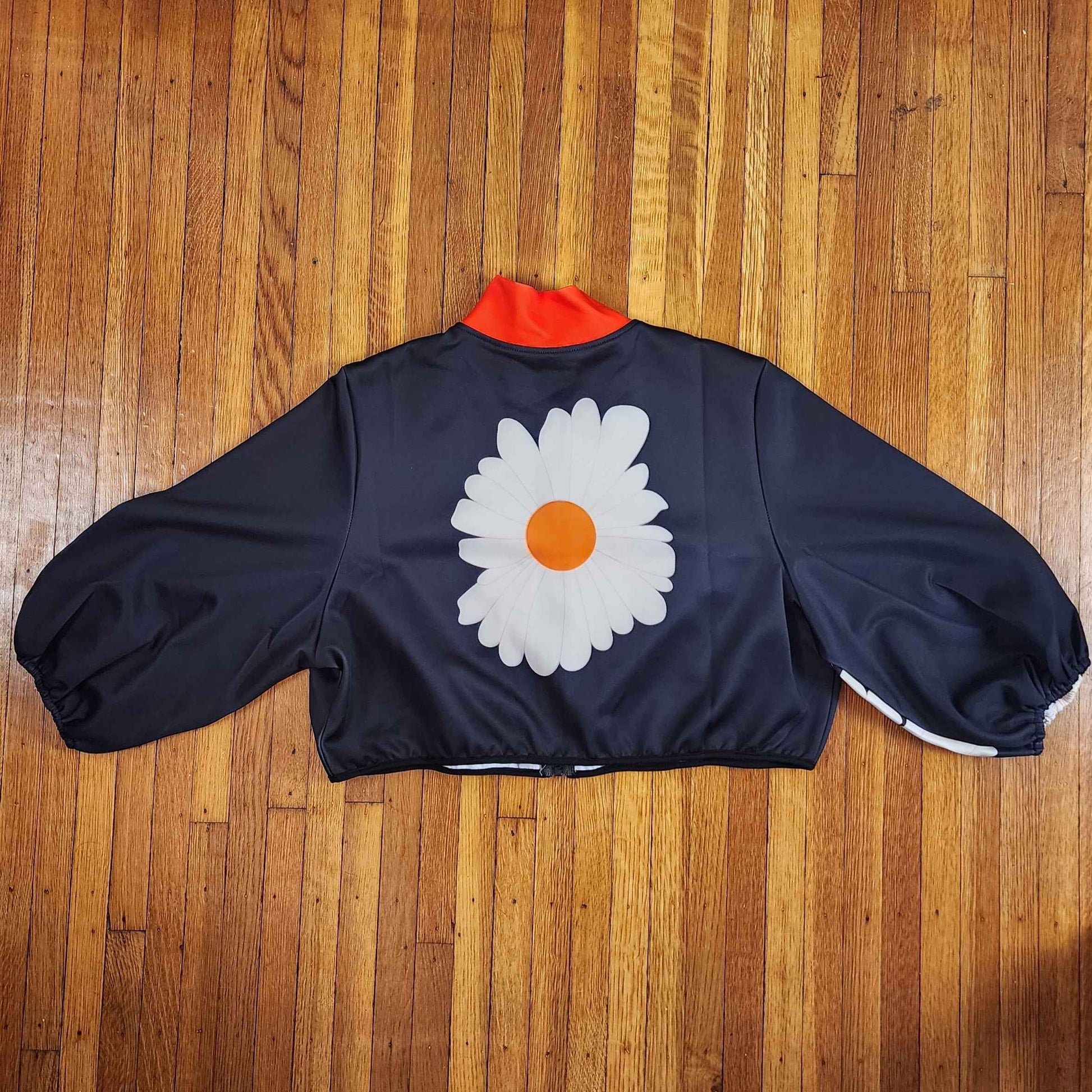 Color Flower Print Zipper Stand Collar Jackets Outerwear