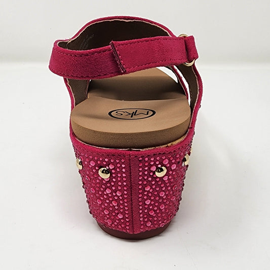 Rhinestone Cork Wedges Dark  Pink Crystal Sandal
