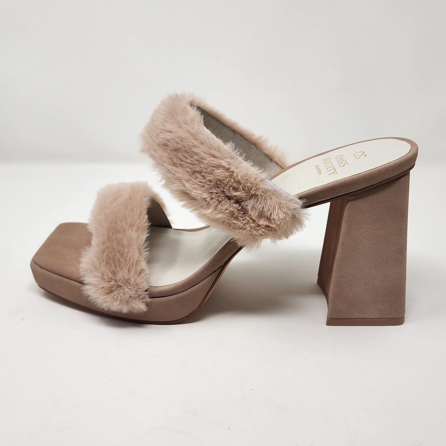 Fuzzy Banded Platform Heel Blush