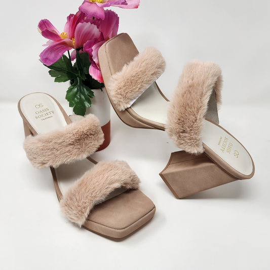 Fuzzy Banded Platform Heel Blush