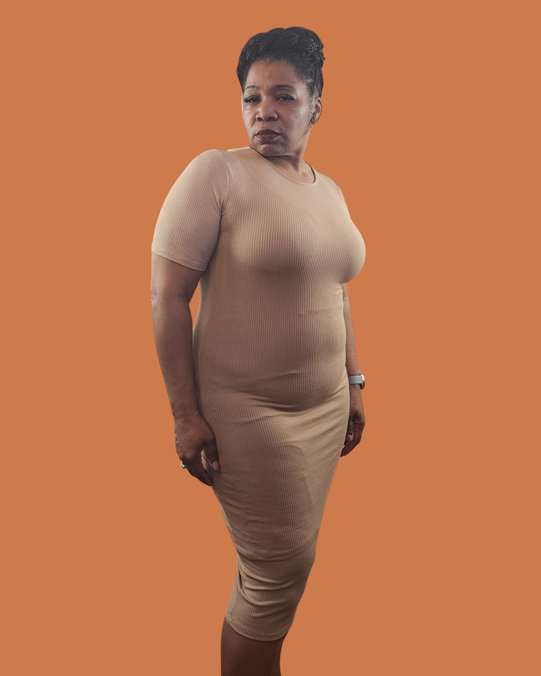 Plus Size Ribbed Bodycon Stretch Midi Dress