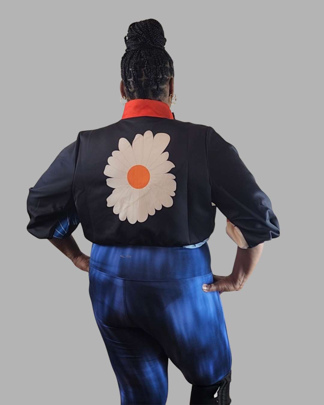Lightweight Color Flower Print Zipper Stand Collar Cropped Jacket Sweater