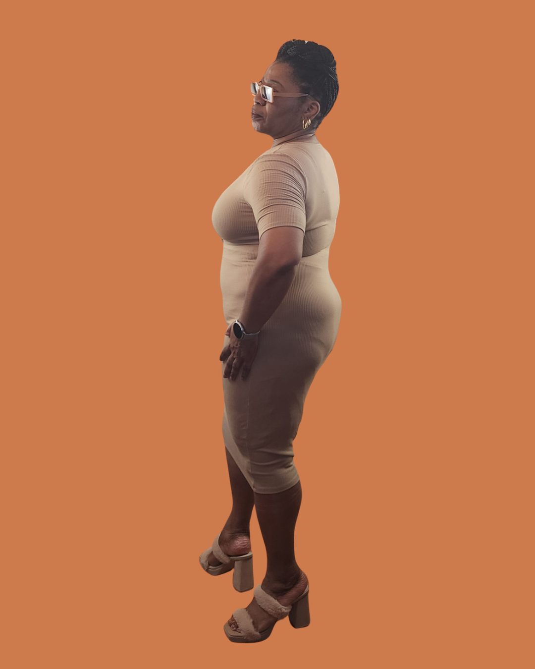 Plus Size Ribbed Bodycon Stretch Midi Dress