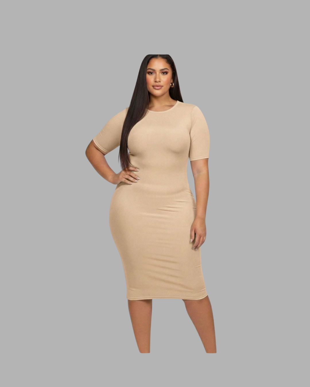 Plus Size Ribbed Bodycon Stretch Midi Dress
