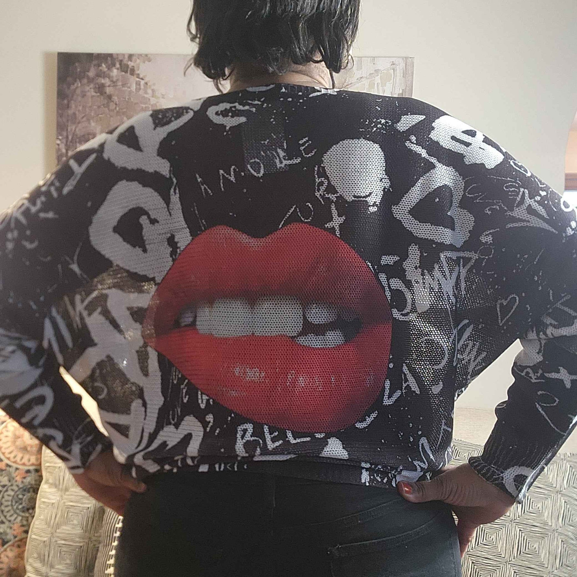 One Size Fits All  Relaxed fit Knit  Graphic Lips Sweater