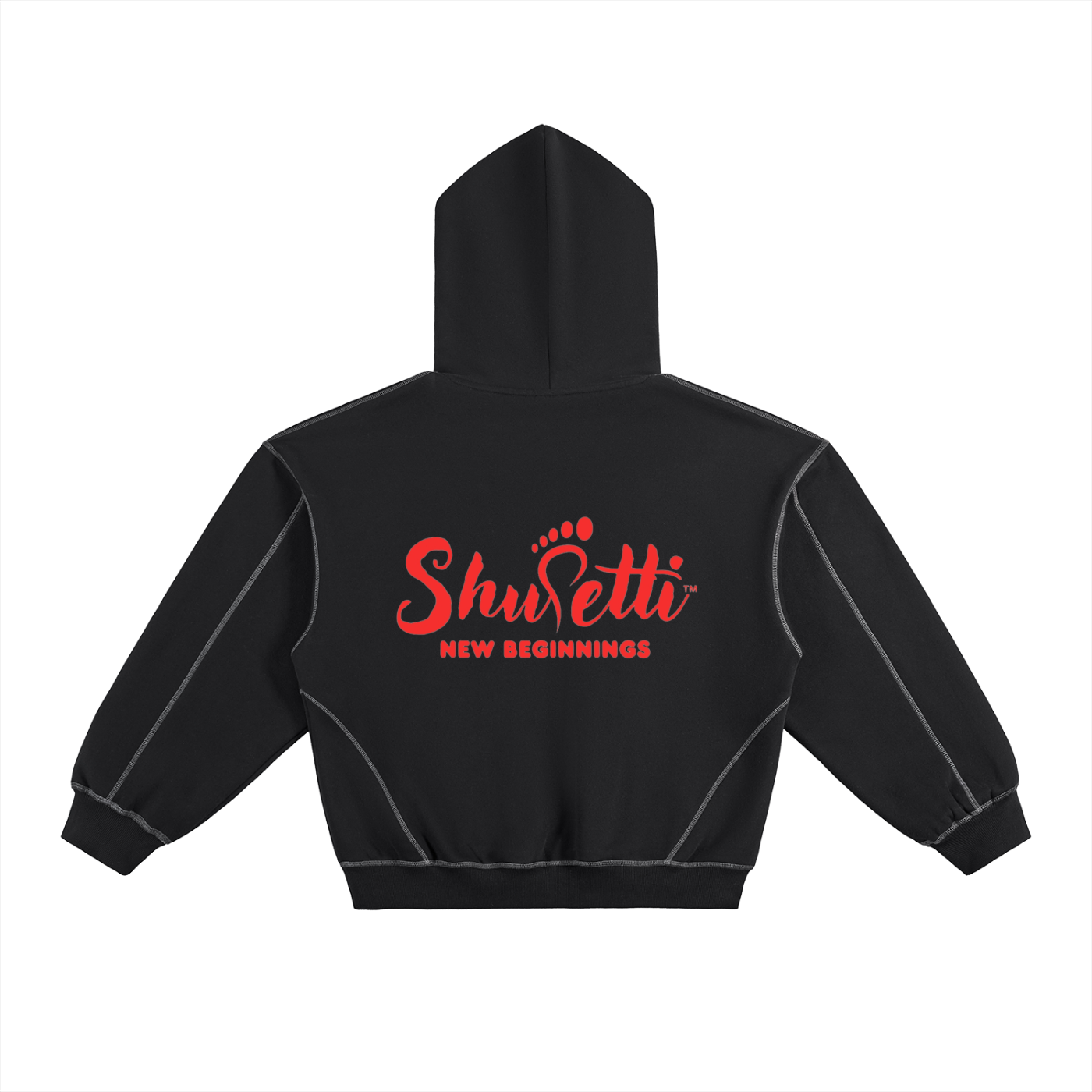 Contrast-Stitched Boxy Fleece Hoodie